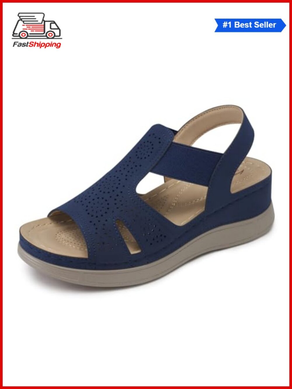 Wedge Sandals Faux Leather Rubber Sole Arch Support Slip On Casual Walking
